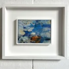 Original mixed media painting by Kate Boyce featuring abstract lilies blue and orange tones