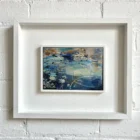Original mixed media painting by Kate Boyce featuring abstract lilies blue white and orange tones