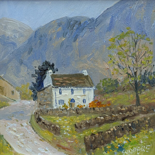lake district art original oil painting by local artist Jeff Sudders featuring the yew tree farm near coniston