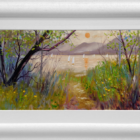 Lake District art original oil painting by Jeff Sudders landscape a lakeland sunrise low sun and lake shoreline