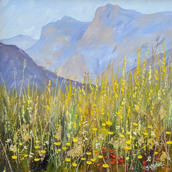 Lake District art original oil painting by local artist Jeff Sudders. a langdale meadow