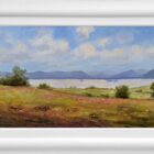 Lake District art original oil painting by Jeff Sudders. a summer afternoon by derwentwater looking towards northern fells