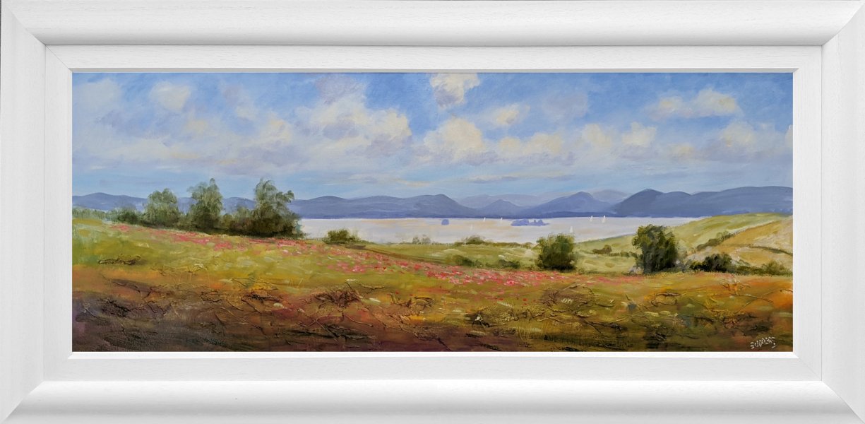 Lake District art original oil painting by Jeff Sudders. a summer afternoon by derwentwater looking towards northern fells