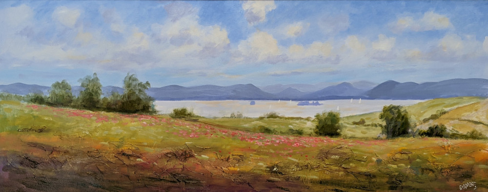 A Summer Afternoon by Derwentwater Lake District art original oil painting by Jeff Sudders. a summer afternoon by derwentwater looking towards northern fells