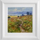 Lake District art original oil painting by Jeff Sudders a summer footpath bright florals lake and fells