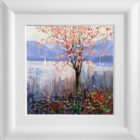 Lake District art original oil painting by local artist Jeff Sudders Cherry blossom, showing Derwentwater in the distance.
