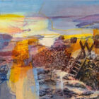 Giclee print by Kate Boyce of the Lake District. Mixed media photography and paint limited edition print of sunrise windermere at golden hour.