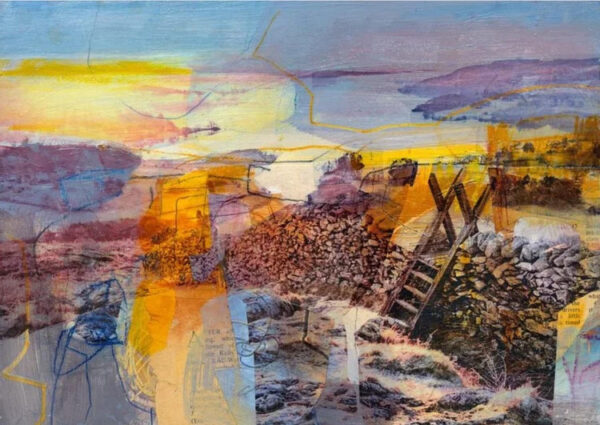 Giclee print by Kate Boyce of the Lake District. Mixed media photography and paint limited edition print of sunrise windermere at golden hour.