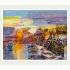 Giclee print by Kate Boyce of the Lake District. Mixed media photography and paint limited edition print of sunrise windermere at golden hour.