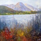 Lake District art original oil painting by local artist Jeff Sudders featuring Grasmere bright foliage in the foreground looking towards the lake with fells in the distance and blue skies.