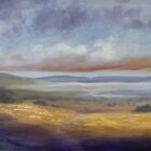 Lake District art original oil painting by Jeff Sudders. Lakeland Colours is a vibrant atmospheric Lake District scene with a lake and fells in the distance.