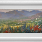 Lake District art original oil painting by Jeff Sudders landscape near ambleside fell view over white houses with impasto floral front cow parsley
