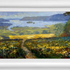 Lake District art original oil painting by Jeff Sudders. Looking towards Windermere features beautiful floral meadow in the foreground with Lake Windermere and surrounding fells