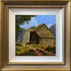 lake district art original oil painting by edward hersey featuring a countryside scene in summer of rural english farm culture with an old barn and chickens