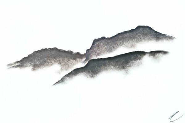 original charcoal art by lake district artist Daniel Cooper Solitude form 28 Scafell & Scafell Pike from Wastwater Cumbria dramatic landscape silhouette