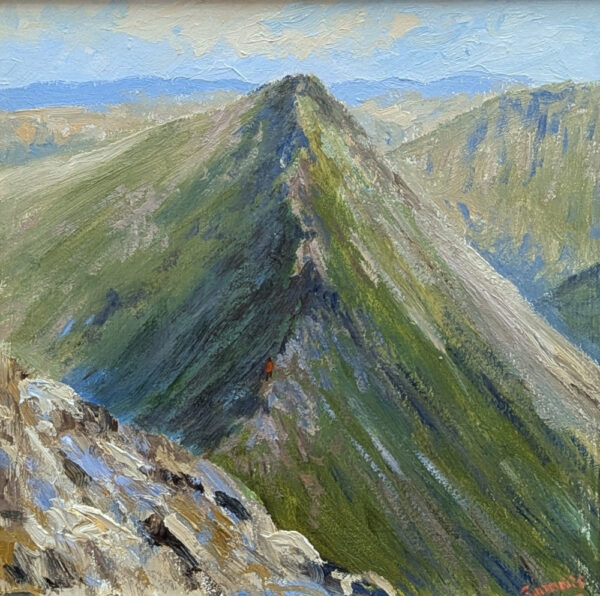 Original oil painting by Lake District artist Jeff Sudders. Striding edge in summer