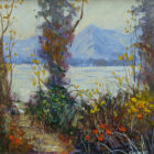 Original oil painting by Lake District artist Jeff Sudders. a corner of grasmere featuring helm crag