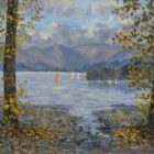 Lake District art original oil painting by Jeff Sudders. Lake Windermere in the foreground and fairfield horseshoe in distance