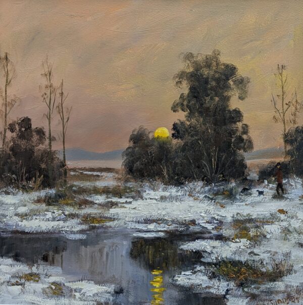 Lake District art original oil painting by Jeff Sudders. Painting features the sun setting over Lake Windermere