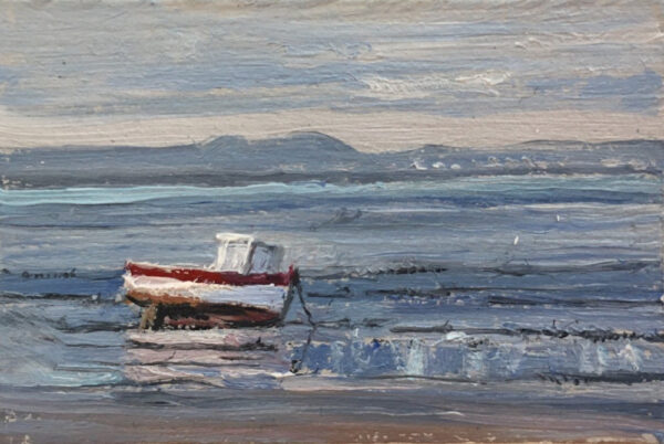 lake district art original oil painting by local artist simon whitfield across the bay lakeland fells from morecambe