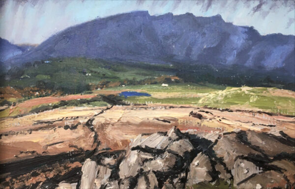 Lake District art original oil painting Blencathra from Low Rigg by Simon Whitfield looking across the fells and stone walls to Blencathra.