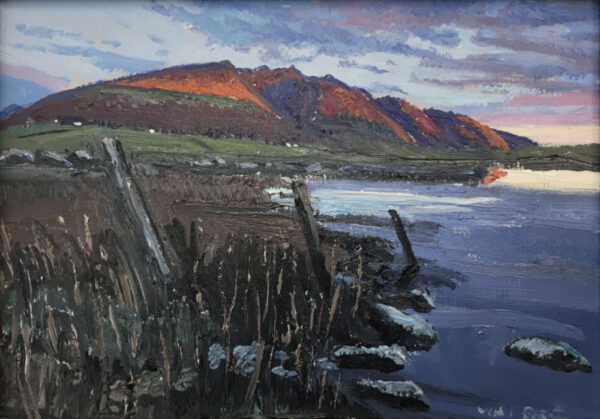 lake district art original oil painting by local artist Simon Whitfield Blencathra from Tewet Tarn