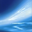 Lake District art original acrylic painting blue Skies by Jonathan Shaw of a dramatic coastal skyscape in rich sky blue light.