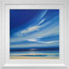Lake District art original acrylic painting blue skies by Jonathan Shaw of a dramatic skyscape in rich blue over the sea.
