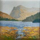 Lake District art original oil painting Buttermere by Jeff Sudders in a white wood frame.