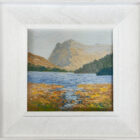 Lake District art original oil painting Buttermere by Jeff Sudders in a white wood frame.