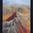 Lake district art original mixed media painting Down Sharp Edge by Tim Brown in a black tray frame.