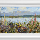 Lake District art original oil painting by Jeff Sudders featuring Foxgloves by Windermere.