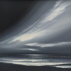 Lake District art original acrylic painting by Jonathan Shaw featuring sweeping clouds in a monochrome skyscape in dark graphite tones
