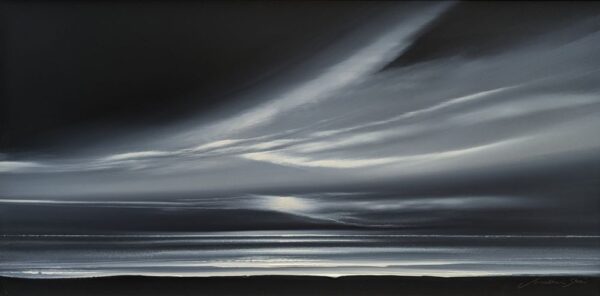 Lake District art original acrylic painting graphite skies by Jonathan Shaw of a dramatic dark grey skyscape