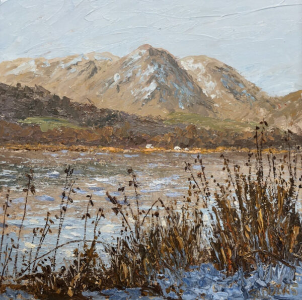 lake district art original oil painting by local artist Jeff Sudders featuring view over grasmere towards helm crag