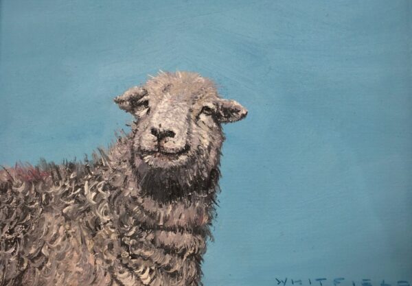 lake district art original oil painting by local artist simon whitfield herdy blue skies sheep