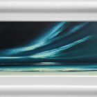 Lake District art original painting Northern Skies of sweeping skyscape in deep blue tones by Jonathan Shaw. Reminiscent of a winter shoreline and Arora borealis