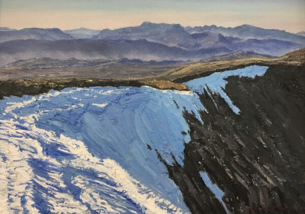 lake district art original oil painting by local artist simon whitfield last snow on helvellyn