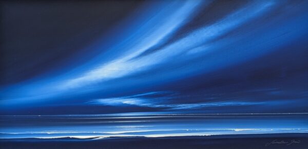 Lake District art original painting Midnight blue skies by Jonathan Shaw. A colourful sunset of blues