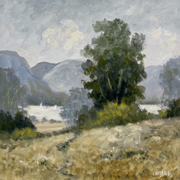 Misty Morning by Ullswater is an original oil painting by Lake District artist Jeff Sudders. Featuring a moody sky with the Ullswater and surrounding fells in the distance