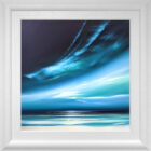 Lake District art original acrylic painting northern Skies by Jonathan Shaw of a dramatic skyscape in rich blue green light.
