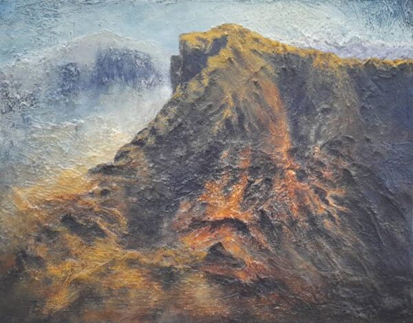 Lake District art original mixed media painting Pillar by Tim Brown of this dramatic mountain.