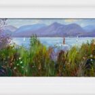 Lake District art original oil painting by Jeff Sudders red sail on Derwentwater