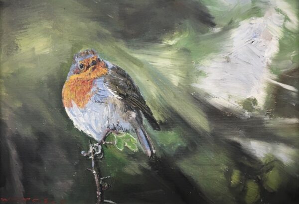 lake district art original oil painting by local artist simon whitfield robin study II
