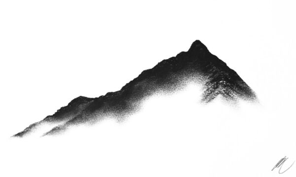original charcoal art by lake district artist Daniel cooper featuring Solitude Form 32: Striding Edge Helvellyn mountain silhouette