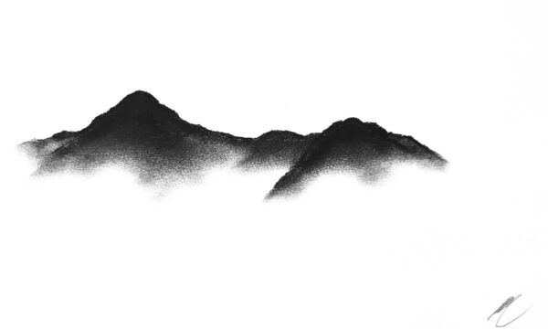 original charcoal art by lake district artist Daniel cooper featuring Solitude Form 35 Catbells from Derwentwater mountain silhouette