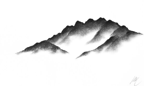 original charcoal art by lake district artist Daniel cooper featuring Solitude Form 36: Haystacks from Buttermere mountain silhouette