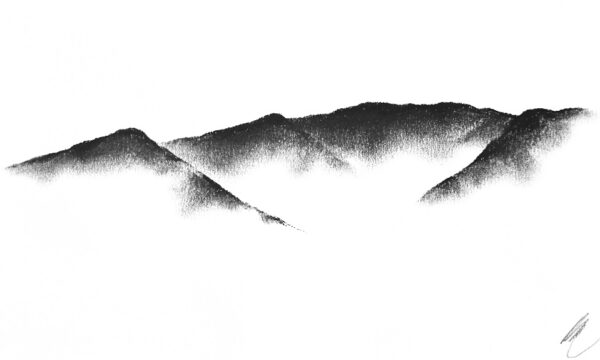 original charcoal art by lake district artist Daniel cooper featuring Solitude Form 39: Fairfield Horseshoe from Windermere mountain silhouette