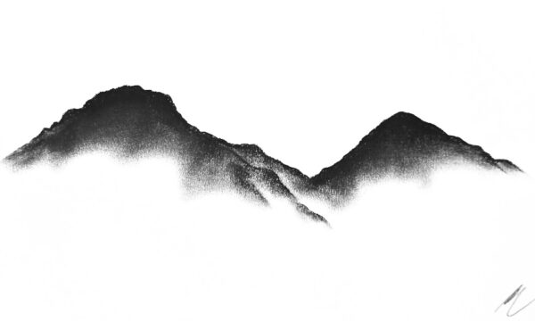 original charcoal art by lake district artist Daniel cooper featuring Solitude Form 40 Yewbarrow & Great Gable mountain silhouette