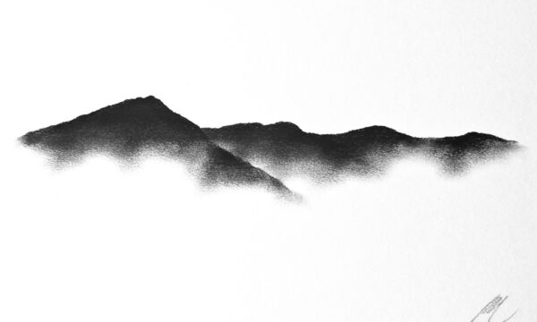 original charcoal art by lake district artist Daniel cooper featuring Solitude Form 41 The old man of coniston east of lake mountain silhouette